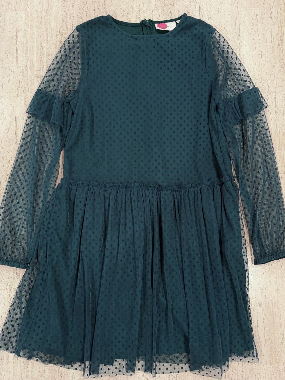 Mini Boden Girls 11-12Y Green Polka Dot Tulle Holiday Party Dress
